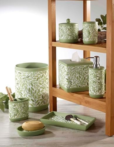 Avanti Linens - Wastebasket, Resin Accessories, Guest Bathroom Essentials (Stratford Collection, Green)