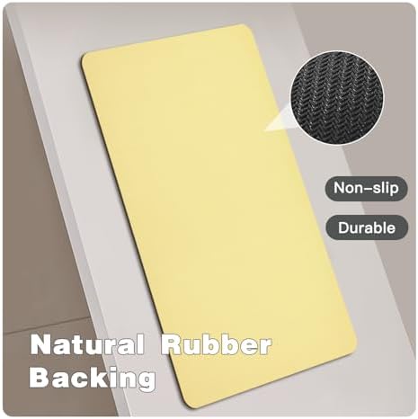 TYUU Thin Bath Mat, Large Bathroom Rugs Non Slip, 36x48 Light Yellow