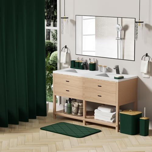 Bathroom Accessory Set - 25PC Bathroom Sets with Shower Curtain and Rugs, Green Bathroom Set, Bathroom Accessories Set, Shower Curtain Sets with Rugs, Bathroom Trash Can & Soap Dispenser