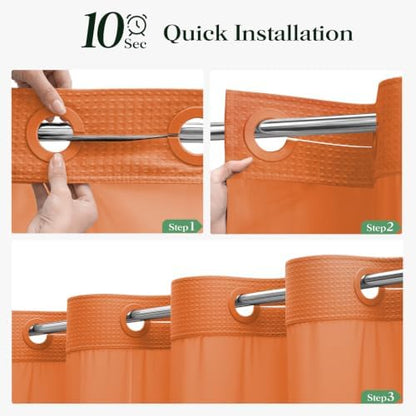Dynamene Burnt Orange Hook Free Waffle Shower Curtain & Snap-in Liner,72x87