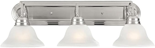 Design House Millbridge 3-Light Vanity Light, Satin Nickel Finish, Frosted Glass Shades, Dimmable, Bathroom Wall Fixture – Design House, 517383