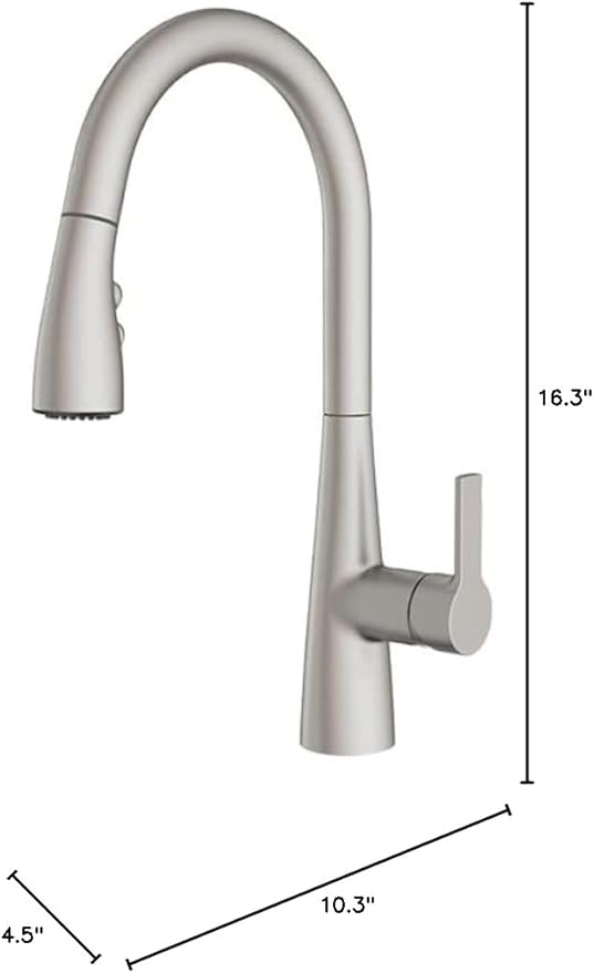 Amazon Basics Pull-Down Sprayer Kitchen Faucet with Fast Mount, 2 Spray Mode, Spot-Free Stainless Finish, Easy Installation, 1-Pack