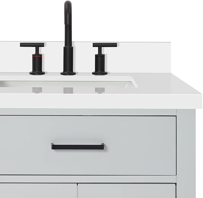 DKB Isabella 60" Grey Double Bathroom Vanity with Sink, 1.5" Edge Pure White Quartz Countertop, Rectangular Undermount Sinks, 4 Soft Closing Doors, 6 Dovetail Drawers