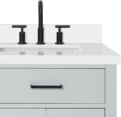 DKB Isabella 60" Grey Double Bathroom Vanity with Sink, 1.5" Edge Pure White Quartz Countertop, Rectangular Undermount Sinks, 4 Soft Closing Doors, 6 Dovetail Drawers