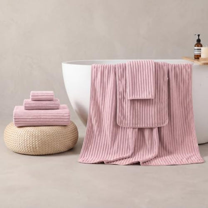 REDKISS Pink Microfiber Bath Towels Set 6 Piece - 70x35 Inches Oversized Bathroom Towels of 6 Large,Highly Absorbent Soft Shower Towels for Hotel, Gym 2 Bath Sheet 2 Hand Towel 2 Washcloths