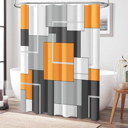 BTTN Orange Modern Geometric Waterproof Fabric Shower Curtain Set, 72 x 72