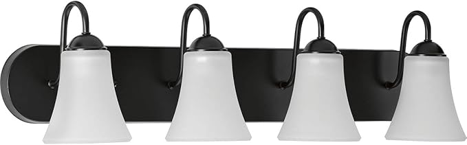 Progress Lighting Classic Collection 4-Light Etched Glass Traditional Bath Vanity Light Matte Black, 7-7/8" x 30"