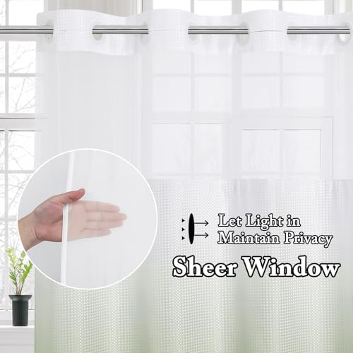 Gibelle No Hook Cloth Ombre Sage Shower Curtain with Liner, 72x74