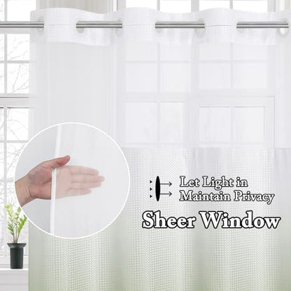 Gibelle No Hook Cloth Ombre Sage Shower Curtain with Liner, 72x74