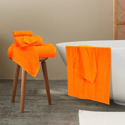 MyOwn Premium Cotton 6 Pack Towel Set for Bathroom, Contains 2 Bath Towels 28x55 inch, 2 Hand Towels 16x24 inch & 2 Wash Coths 12x12 inch, Ideal Everyday use, Compact & Lightweight - Orange