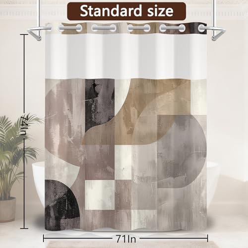 No Hook Abstract Shower Curtain with Snap in Liner 71x74 Inch