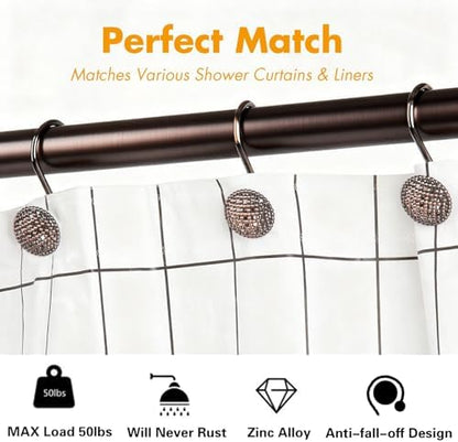 Pearlbee Bronze Shower Curtain Hooks, 12pcs,