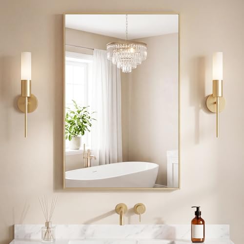 NEWBULIG 24"x36" Wall Mirror, Bathroom Mirrors for Over Sink, Gold