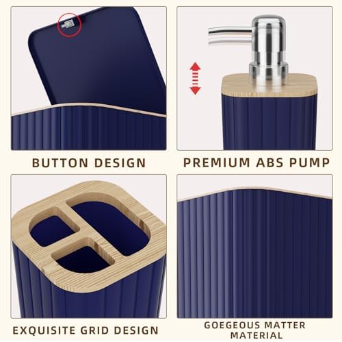 XLHOMO Bathroom Accessories Set - Elegant Blue Bathroom Set, 10PC Bathroom Accessory Set, Toilet Brush, Trash Can, Qtip Holder Dispenser & Soap Dispenser