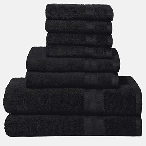 BOUTIQUO Black Towel Set - 8 Piece Bathroom Towel Set - 100% Ring Spun Cotton, 2 Bath Towel 27x54, 2 Hand Towel 16x28 and 4 Washcloth 13x13 - Ultra Soft Highly Absorbent