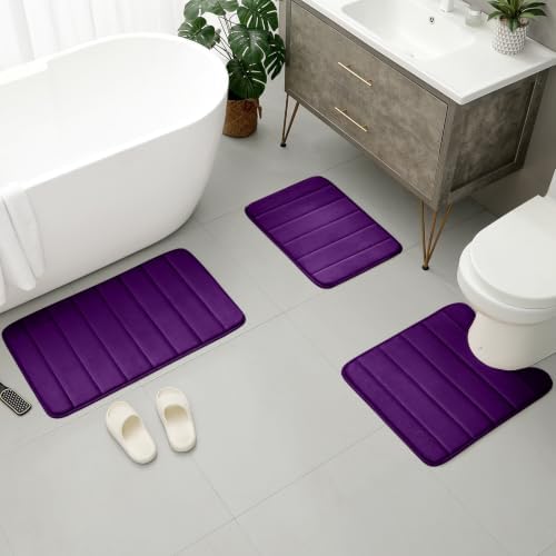 BYSURE Purple Memory Foam Bathroom Rug Set 17"x24"+20"x32"+U20 x24