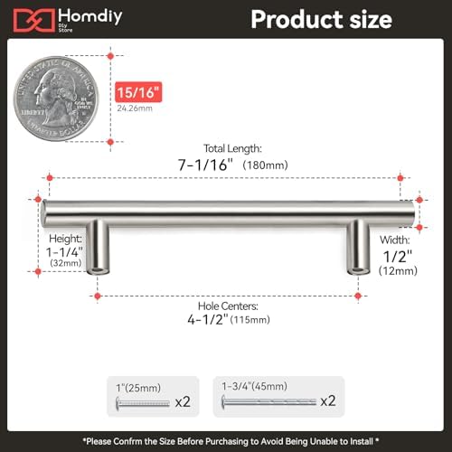 homdiy Cabinet Handles Brushed Nickel Cabinet Pulls - HD201SN Modern Drawer Handles Stainless Steel Cabinet Hardware 4-1/2in Hole Centers Kitchen Cabinet Handles Cupboard Handles