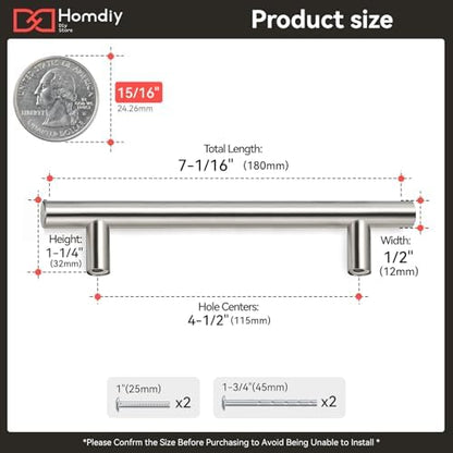 homdiy Cabinet Handles Brushed Nickel Cabinet Pulls - HD201SN Modern Drawer Handles Stainless Steel Cabinet Hardware 4-1/2in Hole Centers Kitchen Cabinet Handles Cupboard Handles