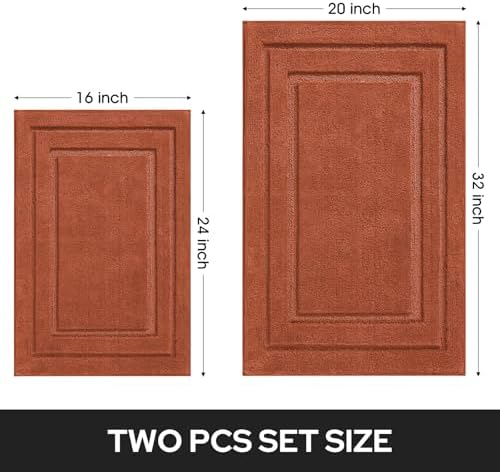 HOMEIDEAS Bathroom Rugs Sets 2 Piece, Soft Non Slip Bath Mat Burnt Orange