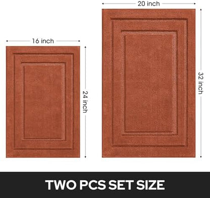 HOMEIDEAS Bathroom Rugs Sets 2 Piece, Soft Non Slip Bath Mat Burnt Orange