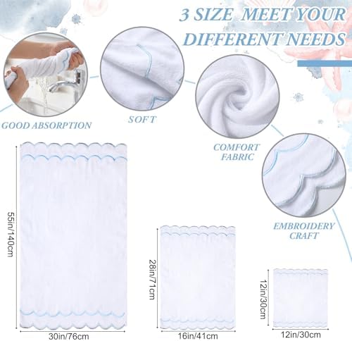 Hahafelt Decorative Bathroom Towel Set,Blue,Scalloped