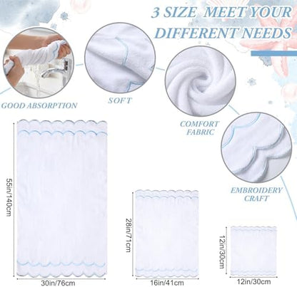 Hahafelt Decorative Bathroom Towel Set,Blue,Scalloped