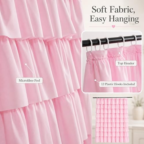 Pink Ruffle Shower Curtain for Master bathroom, 72x72 in, Shabby Chic Look