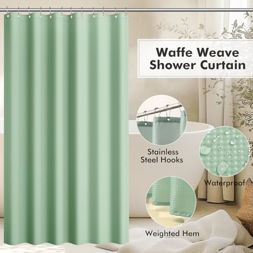 Green Bathroom Accessories Set - 20PCS Glass Bathroom Set with Shower Curtain and Rugs, Soap Dispenser, Soap Dish, Cup, Qtip Jar, Toothbrush Holder, Stylish & Functional Bath Decor for Home, Apartment