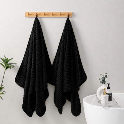 4 Piece Bath Towels, 30"x60" Microfiber Towels Set, Black