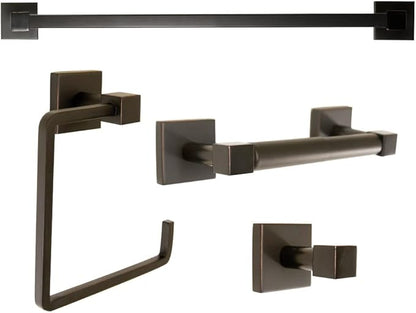 Design House Karsen 4-Piece Bathroom Accessory Set, Oil Rubbed Bronze, Includes Towel Bar, Towel Ring, Toilet Paper Holder, and Robe Hook – Design House, 188557