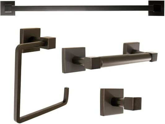 Design House Karsen 4-Piece Bathroom Accessory Set, Oil Rubbed Bronze, Includes Towel Bar, Towel Ring, Toilet Paper Holder, and Robe Hook – Design House, 188557