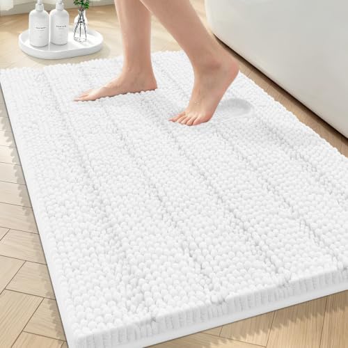 Bcoimo Bath Rug Mat,Chenille Extra Soft White Bathroom Floor Shower Tub Mat