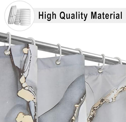 Grey Marble Shower Curtain, Modern Abstract Luxury Grey Gold Ink Texture Watercolor Art Bathroom Curtains Ombre Machine Washable Waterproof Fabric Bathtub Curtain Set with Hooks 72" Wx72 L