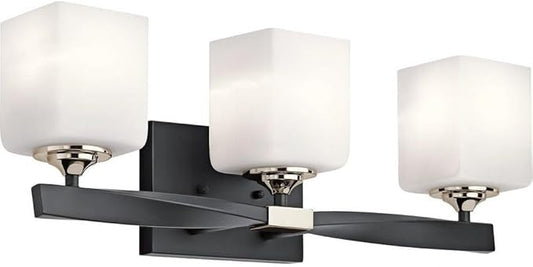 Kichler Marette 22.75" Vanity Light in Black, 3-Light Modern Bathroom Light with Satin Etched Cased Opal Glass, (22.75" W x 8" H), 55002BK