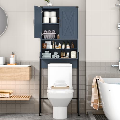 Vabches Metal Frame Over The Toilet Storage Cabinet, Blue