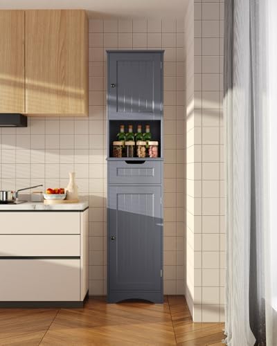 Gizoon 67” H Tall Bathroom Storage Cabinet, Narrow Storage Cabinet, Grey
