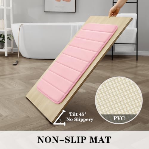 BYSURE Pink Memory Foam Bathroom Rug Set 17"x24"+20"x32"+U20 x24