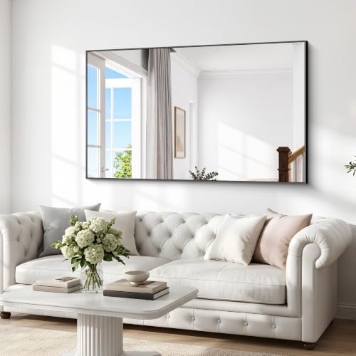 BONEWEI Bathroom Mirror,66x40 inch Large Wall Mirror for Bathroom Wall Mounted Black Rectangle Corner Mirrors,Black Bathroom Mirror for Living Room,Farmhouse,Bedroom Entryway,Horizontal/Vertical