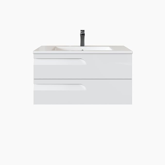 Joy 40 in. White Wall MountSingle Sink Bath Vanity with Porcelain Top and Integrated Sink