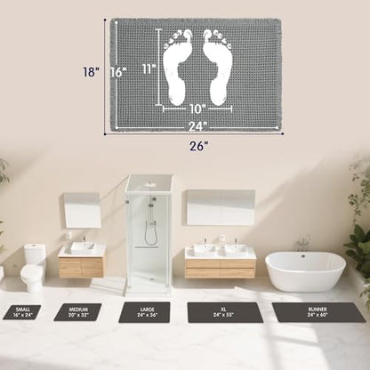 SUBRTEX Waffle Braided Bath Mat, 18" x 24" Soft Waffle Bath Rugs, Absorbent Non Slip Bathrooom Mats, Machine Washable Area Rug for Bathroom, Quick Dry, Gray