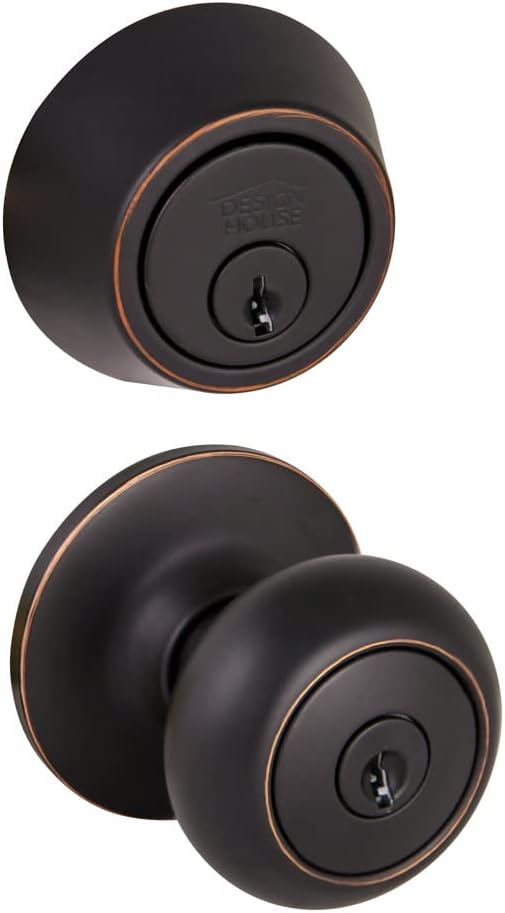 Design House 701813 Cambridge 2-Way Adjustable Deadbolt and Entry Door Knob, Oil Rubbed Bronze
