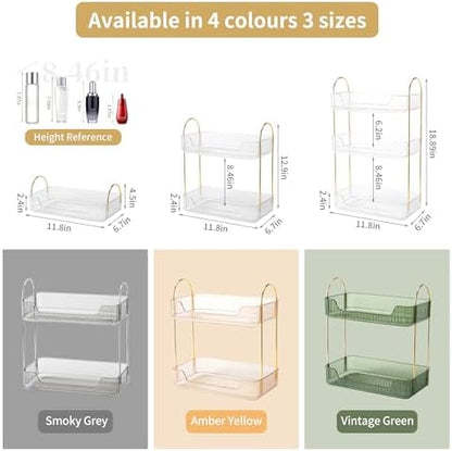 Akinbas 2 Tier Bathroom Organizer Countertop Makeup Perfume Tray Skincare Organizer for Bathroom Dresser Vanity (White)