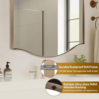 ANDY STAR 24x36 Inch Champagne Bronze Scalloped Mirror for Bathroom