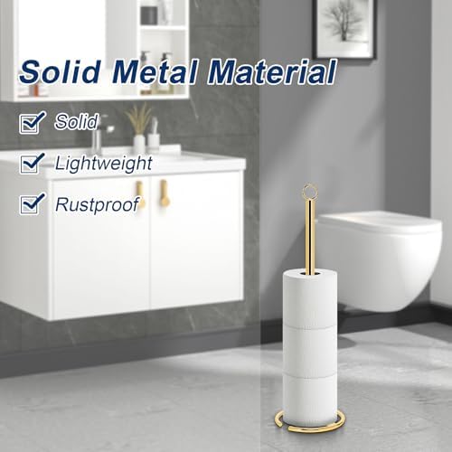 NearMoon Bath Toilet Paper Holder Stand, Freestanding Tissue Paper Storage with Reserve, Space Toilet 4 Rolls Holder for Bathroom/Kitchen Countertop-All Metal (2 Pack, Chrome Gold)