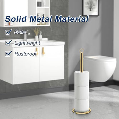 NearMoon Bath Toilet Paper Holder Stand, Freestanding Tissue Paper Storage with Reserve, Space Toilet 4 Rolls Holder for Bathroom/Kitchen Countertop-All Metal (2 Pack, Chrome Gold)