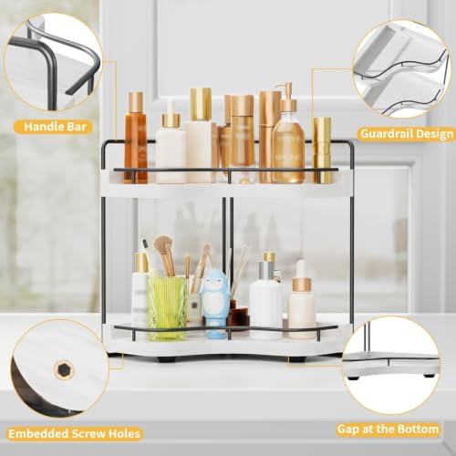 2-Tier Corner Bathroom Counter Organizer, Larger Size, White