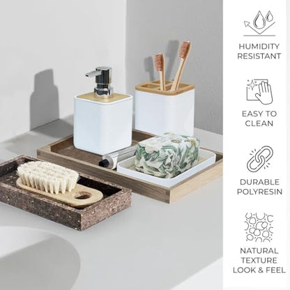 CERBIOR Bamboo Bathroom Accessories Set 6 Piece Bath Ensemble(White)