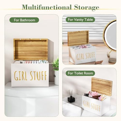 Wooden Tampon Holder, Glossy White, Hinged Lid Organizer