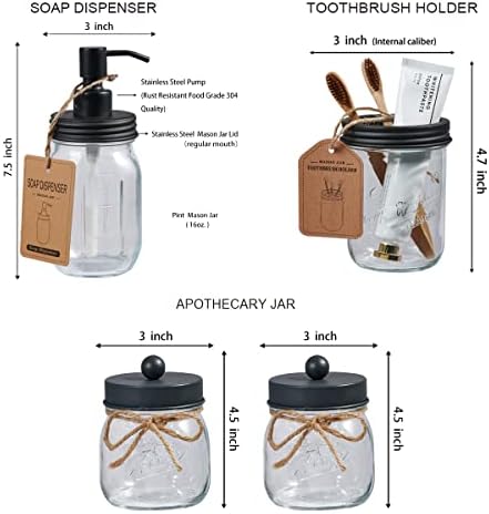 SheeChung Mason Jar Bathroom Accessories Set, 6Pcs Rustic Bathroom Set,Grey