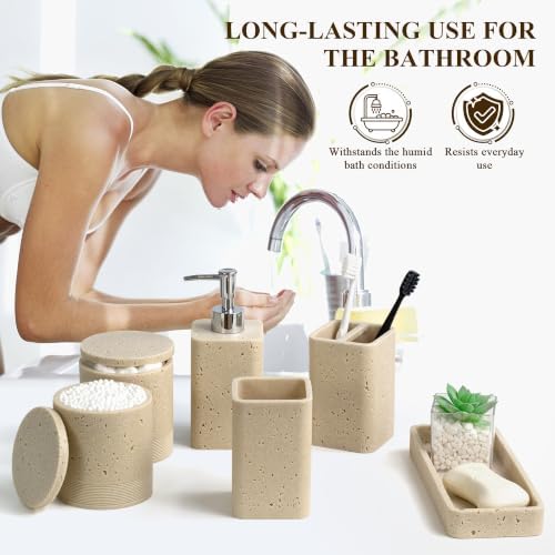 YMXYJM Bathroom Accessories Set 6 Piece Soap Dispenser Set Travertine Beige